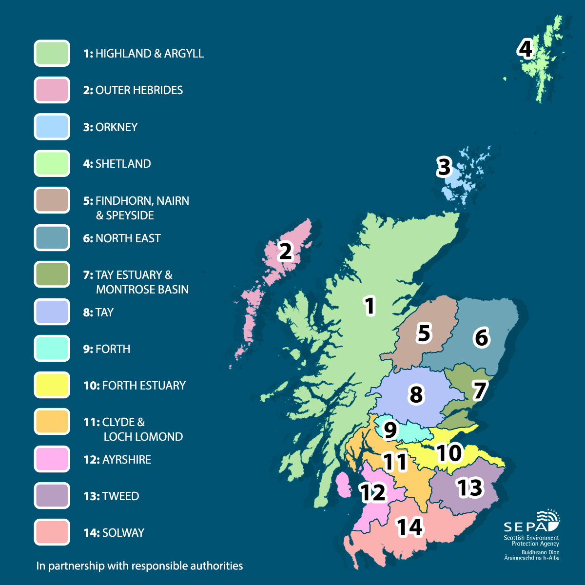 Map of scotland showing flood risk managment areas
