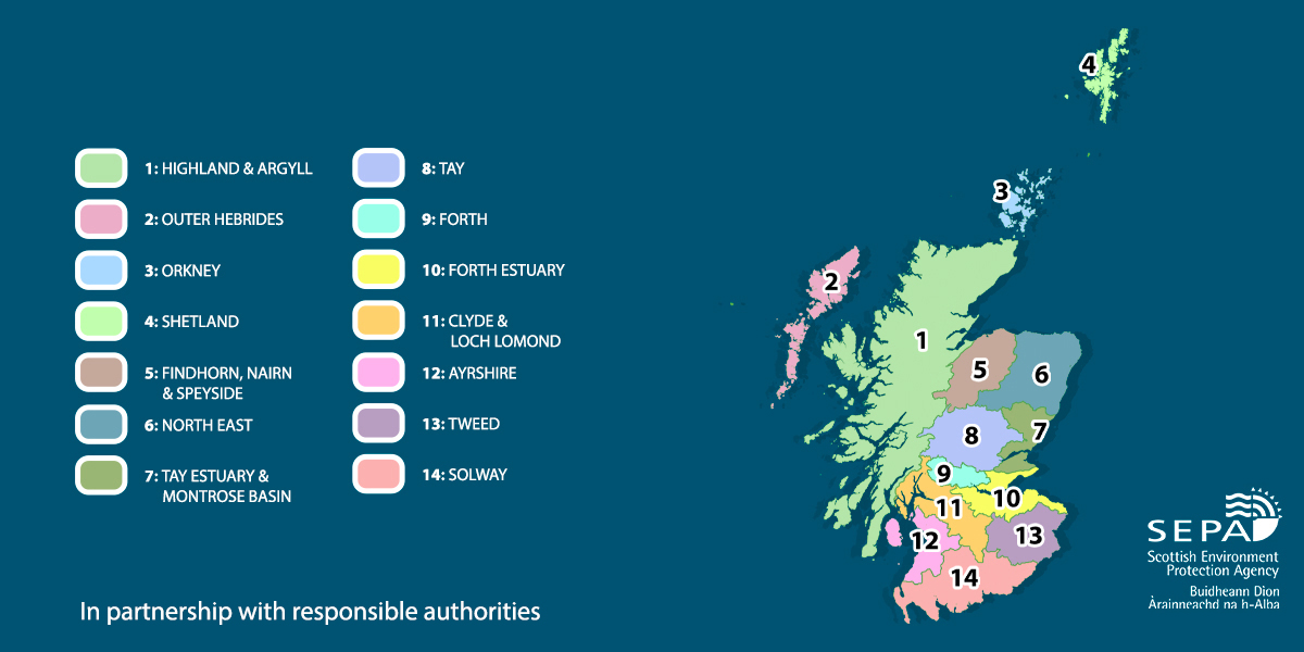 Map of scotland showing flood risk managment areas